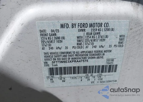 2023 Ford Maverick Xl из США, поврежденный, VIN 3FTTW8E3XPRA47575